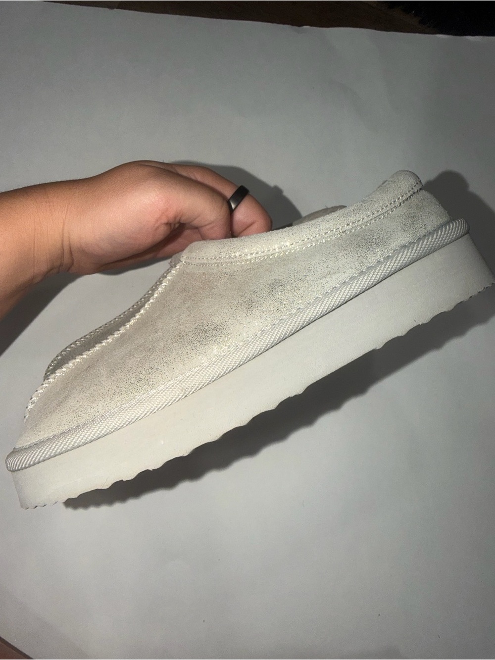 Women's Slip-On Suede Platform Mule in Light Beige